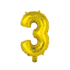 BALLON CHIFFRE 3 METALLISE ALUMINIUM AVEC PAILLE H.40CM OR