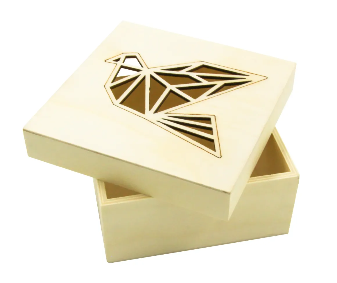 BOITE EN BOIS DECOUPE ORIGAMI OISEAU 11.3 X 11.3 X 5CM