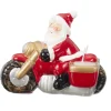 BOUGEOIR BONHOMME NOEL SUR MOTO EN CERAMIQUE 15X10X14CM
