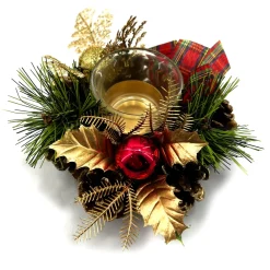 BOUGEOIR GARNI TARTAN ET DORE D.15CM