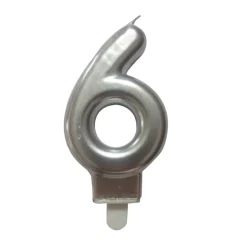 BOUGIE ANNIVERSAIRE CHIFFRE 6 H.7.5CM ARGENT