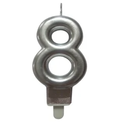 BOUGIE ANNIVERSAIRE CHIFFRE 8 H.7.5CM ARGENT