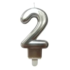 BOUGIE ANNIVERSAIRE CHIFFRE 2 H.7.5CM ARGENT
