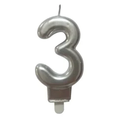 BOUGIE ANNIVERSAIRE CHIFFRE 3 H.7.5CM ARGENT