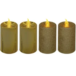 BOUGIE LED VOTIVE PAILLETTE METAL X4 PIECES OR