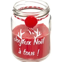 BOUGIE POT POMPON D.7X9CM 120G ROUGE BLANC