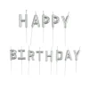 BOUGIES LETTRES HAPPY BIRTHDAY ET PIC PLASTIQUE H.3CM ARGENT