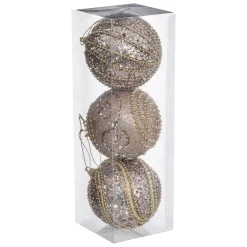 BOULE DE NOEL CHAMPAGNE PAILLETTE X3 PIECES 8CM