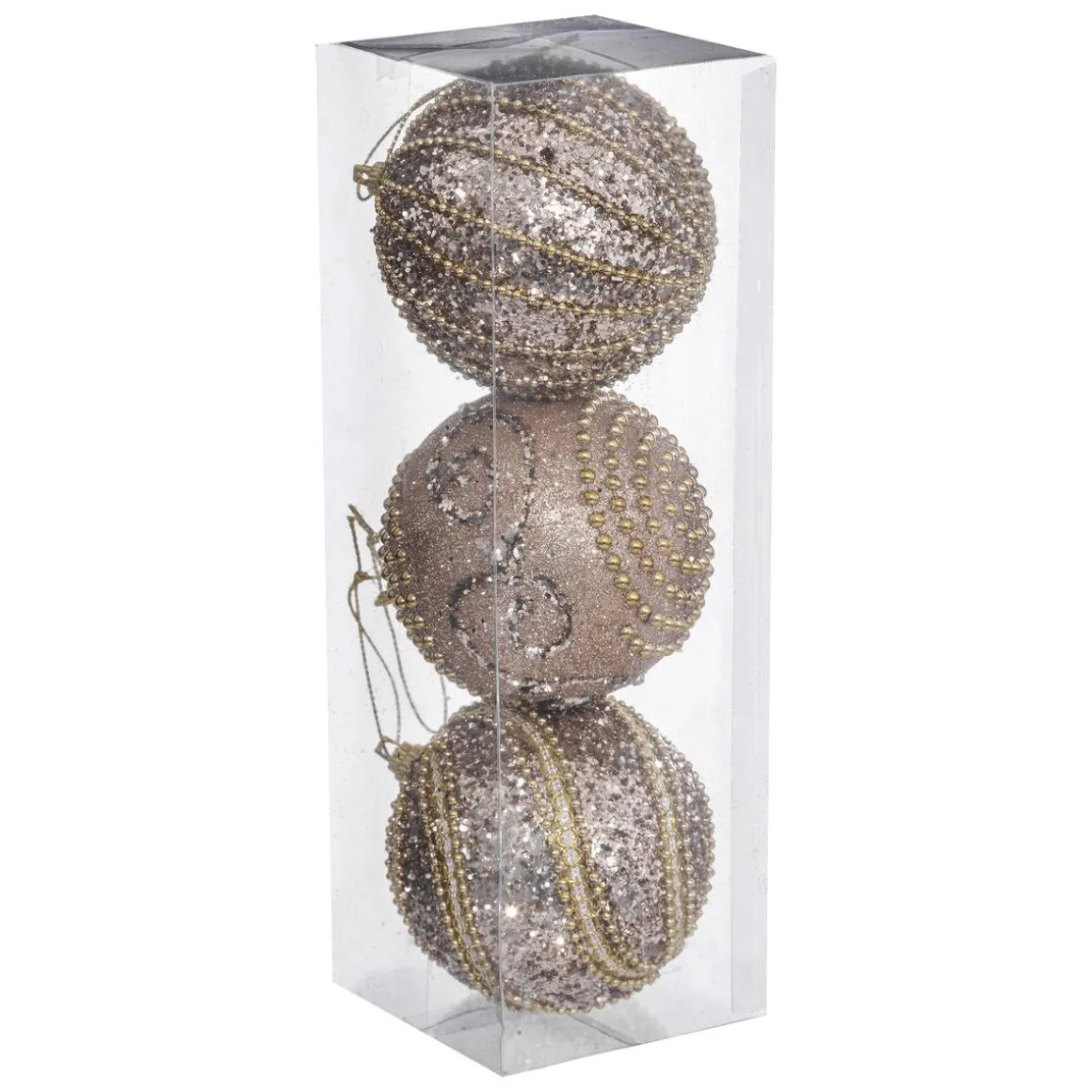 BOULE DE NOEL CHAMPAGNE PAILLETTE X3 PIECES 8CM