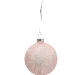 BOULE DE NOEL EN VERRE FLOCON ROSE 8CM
