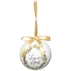 BOULE DE NOEL PAPIER IMPRIME 7.5CM FEUILLE GUI JOYEUX NOEL
