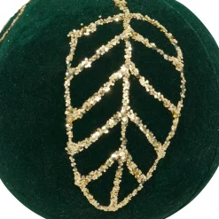 BOULE DE NOEL VELOURS VERTE FEUILLE 8CM