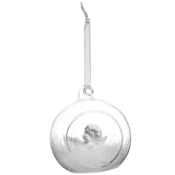 BOULE DE NOEL VERRE ANGE PLUME 8CM