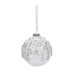 BOULE DE NOEL VERRE AVEC ORNEMENTS SEQUINS 8CM