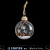 BOULE DE NOEL VERRE BRANCHE ET POMME DE PIN 6CM