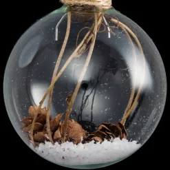 BOULE DE NOEL VERRE BRANCHE ET POMME DE PIN 6CM