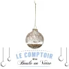 BOULE DE NOEL VERRE 6CM EMBOSSEE INTERIEUR STRASS BRONZE