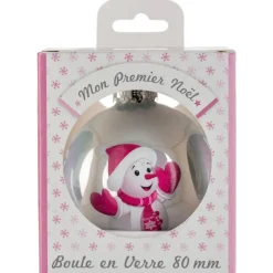 BOULE DE NOEL VERRE ENFANT BLEUE 80MM