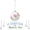 BOULE DE NOEL VERRE FLOCON ROUGE OR 8CM