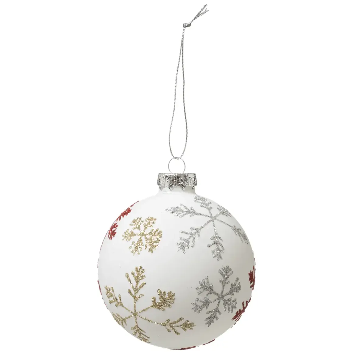BOULE DE NOEL VERRE FLOCON ROUGE OR 8CM