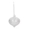 BOULE DE NOEL VERRE FORME OIGNON PAILLETE SILVER