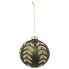 BOULE DE NOEL VERRE VERTE FEUILLE OR 8CM