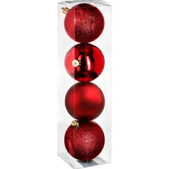 BOULE DE NOEL X4 PIECES ROUGE 8CM