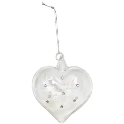 BOULE EN VERRE ARGENTEE IRISEE FORME COEUR 8CM