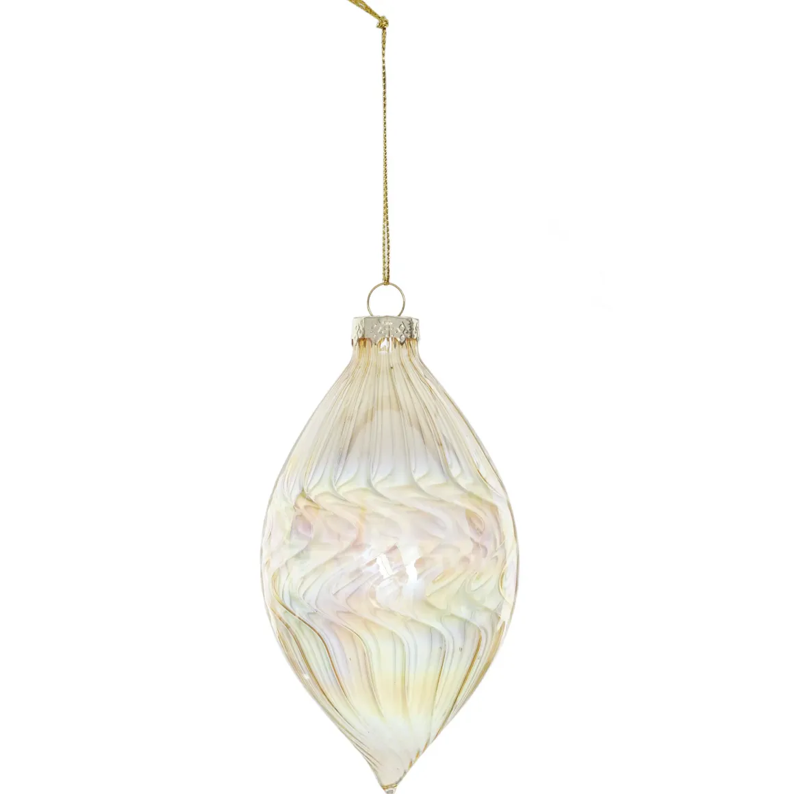 BOULE EN VERRE DOREE IRISEE FORME ALLONGEE 8CM