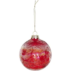 BOULE EN VERRE ROUGE TEXTURISE IRISEE 8CM