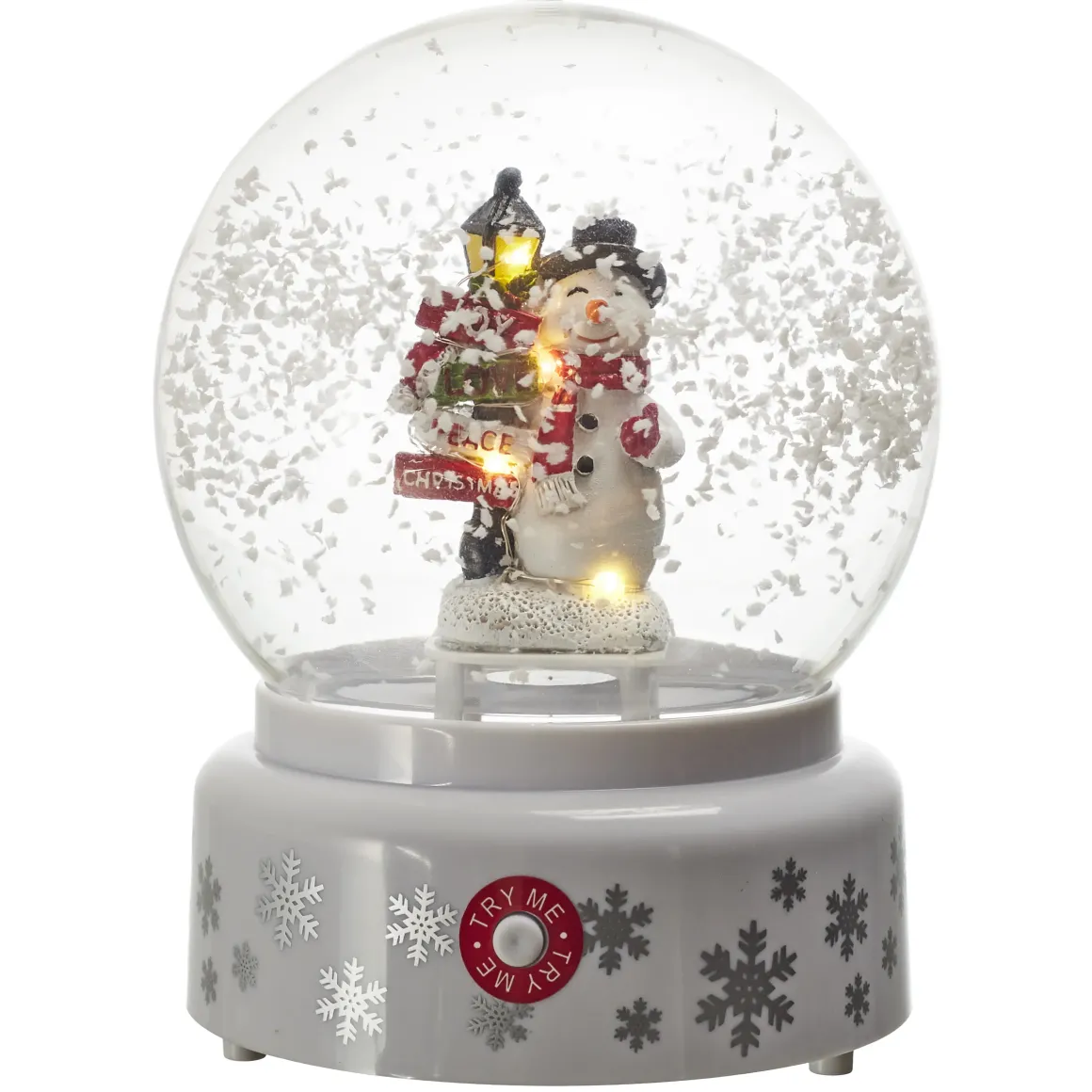 BOULE NEIGE MUSICALE LED BONHOMME NEIGE BLANC 13X18CM
