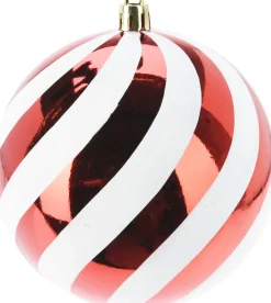 BOULE NOEL RAYEE ROUGE ET BLANC D.12CM