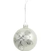 BOULE NOEL VERRE BLANCHE ET ARGENTE 8CM
