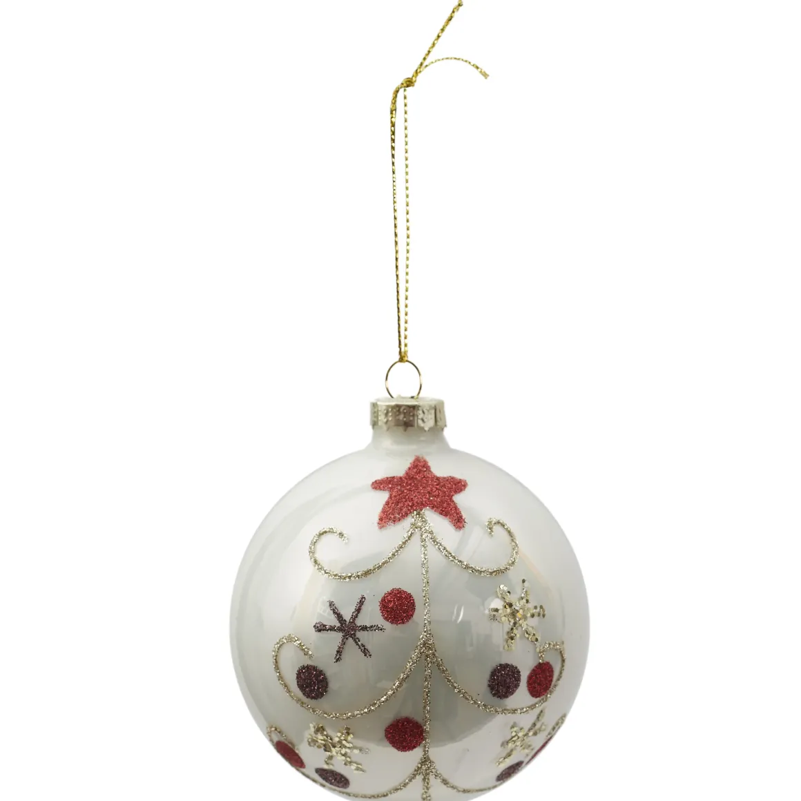 BOULE NOEL VERRE BLANCHE SAPIN 8CM