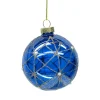 BOULE NOEL VERRE BLEU FILS DORES D8CM