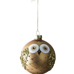 BOULE NOEL VERRE HIBOU BRUN D.8CM