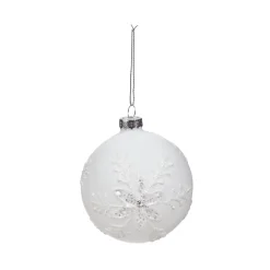 BOULE NOEL VERRE ORNEMENT FLOCON ARGENTE