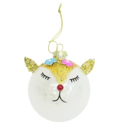 BOULE NOEL VERRE RENNE DORE D.8CM
