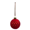 BOULE VELOURS ROUGE MOTIF LOSANGE D.8CM