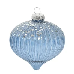 BOULE VERRE BLEUE OIGNON AVEC ETOILES ARGENT D.8CM