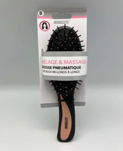BROSSE PNEUMATIQUE OVALE PICOTS PERLES MANCHE BRONZE NOIR