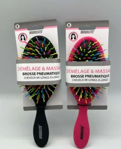 BROSSE PNEUMATIQUE OVALE PICOTS MULTICOLORE NOIR OU FUCHSIA