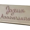 CENTRE DE TABLE JOYEUX ANNIVERSAIRE EN BOIS ROSE PASTEL