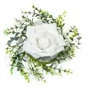 CENTRE DE TABLE ROSE ET FEUILLAGE BLANC
