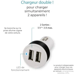 CHARGEUR DOUBLE USB ALLUME CIGARE 3A VOITURE