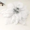 CLIP POINSETTIA VELOURS COEUR PAILLETE ARGENT D.26CM BLANC
