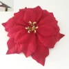 CLIP POINSETTIA VELOURS COEUR PAILLETE OR D.26CM ROUGE