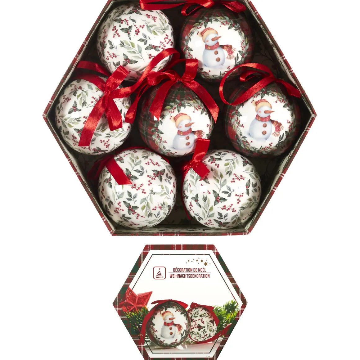 COFFRET 7 BOULES MOTIFS NOEL D.7.5CM