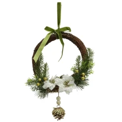 COURONNE BOIS FLEUR SAPIN POMME PIN D.26CM