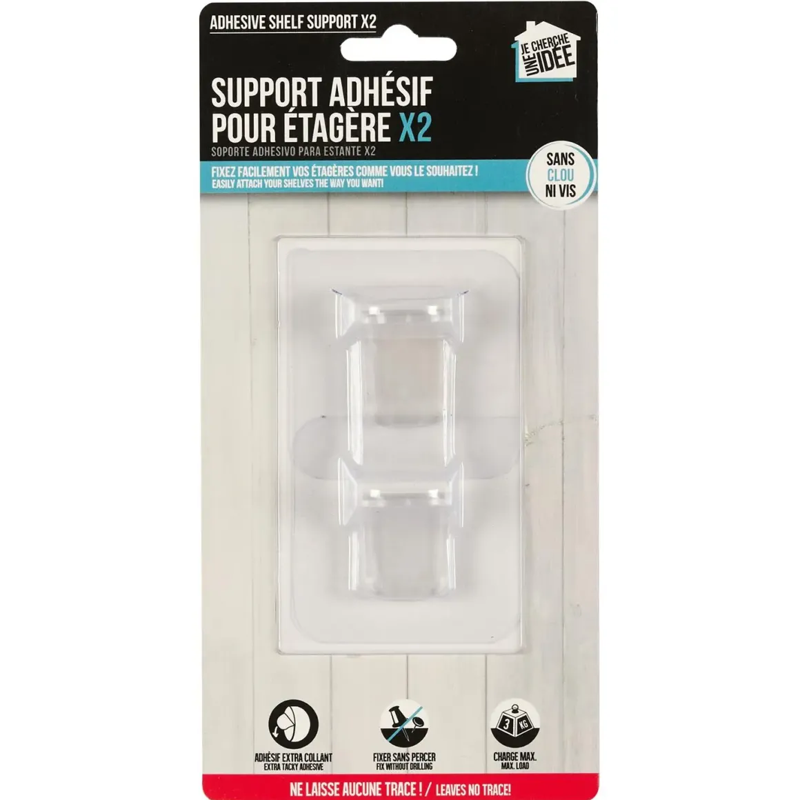 CROCHET ETAGERE AUTO ADHESIF 3KG X2 PIECES
